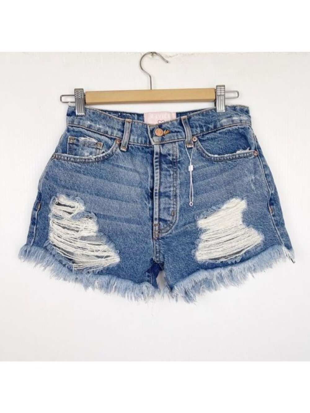 REVICE high waisted shorts Malibu cut off Distressed frayed hem 25